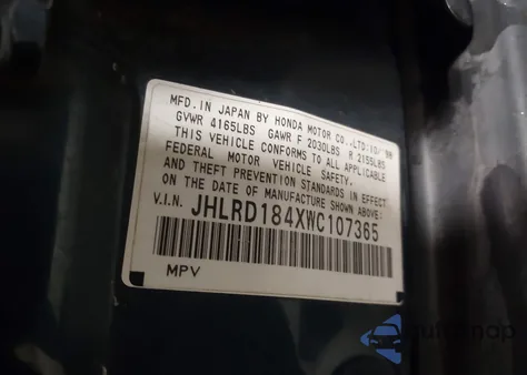 1998 Honda Cr-V Lx из США, поврежденный, VIN JHLRD184XWC107365